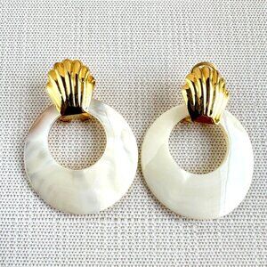 Gold-Tone Shell Earrings For Pierced Ears, Optional Mother Of Pearl Door Knocker
